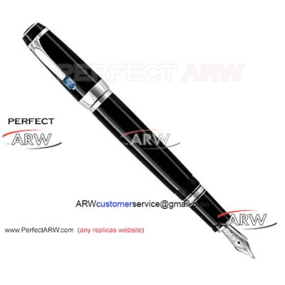 Perfect Replica Mont blanc Boheme Bleu Fountain Pen Black Resin Silver Clip Blue Jewelry